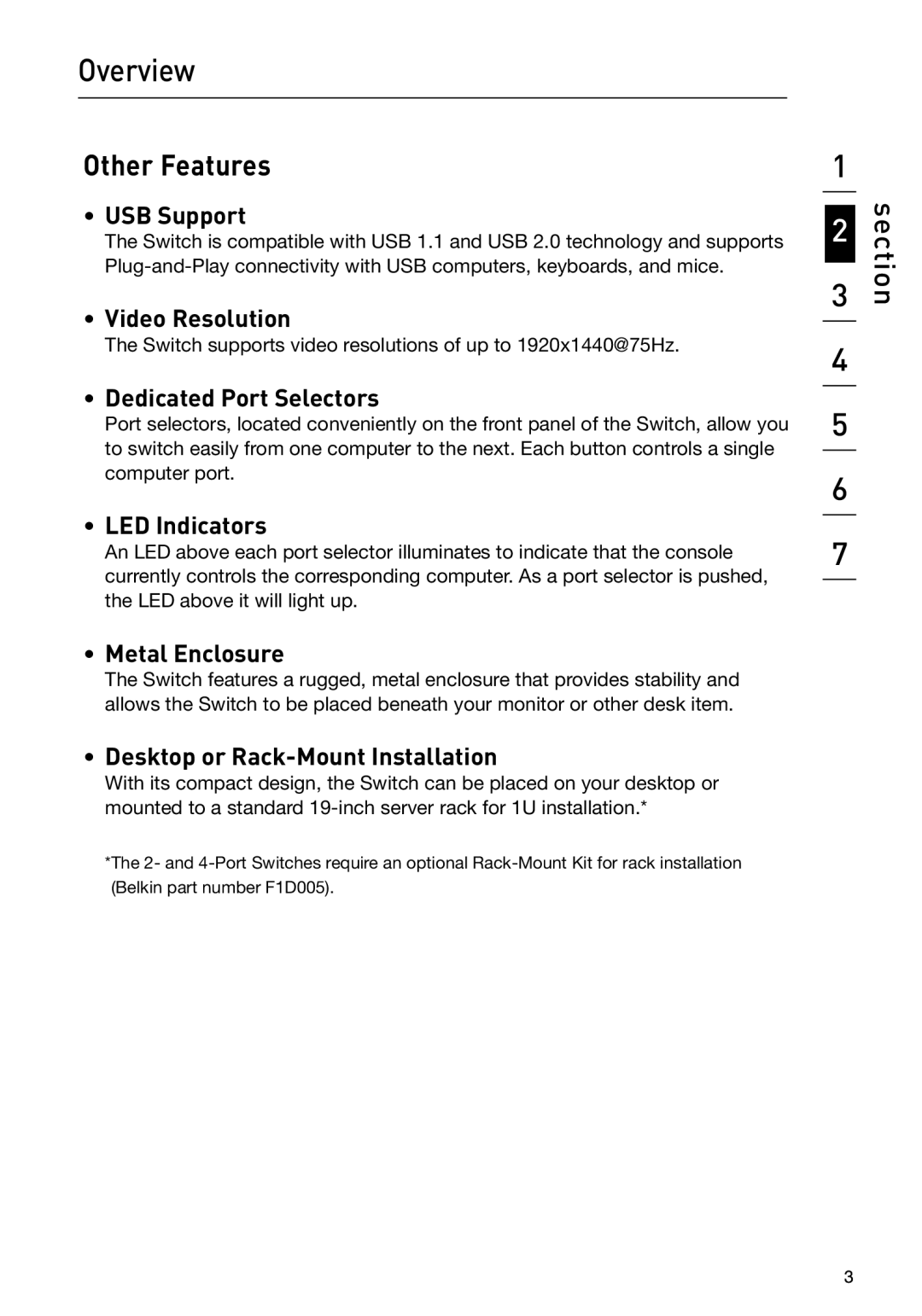 Belkin P75209 manual Other Features 