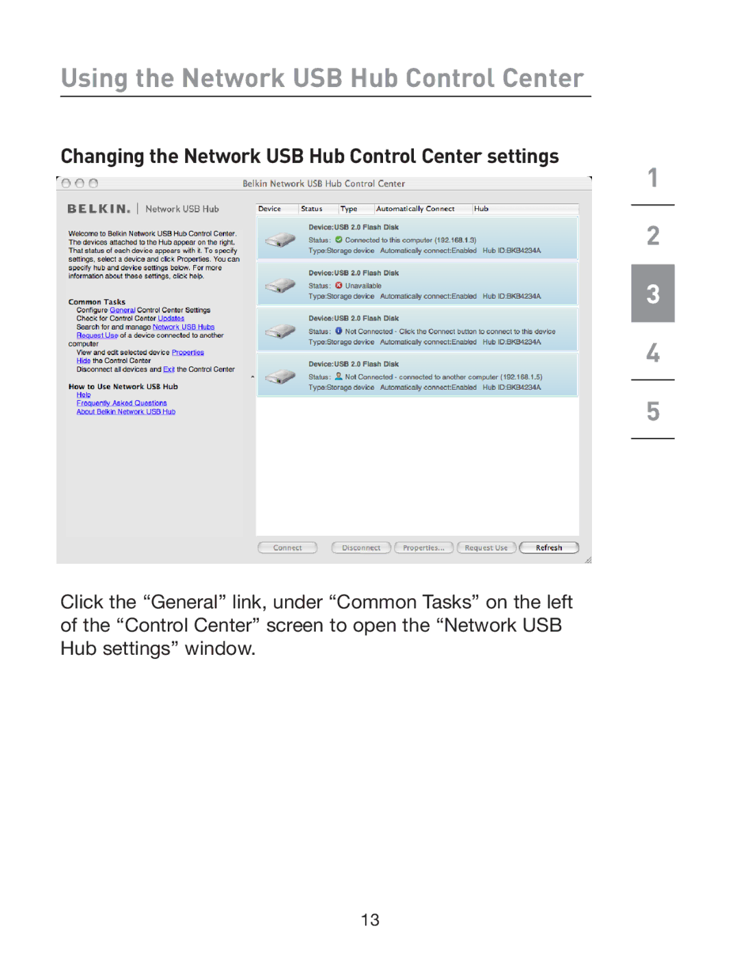 Belkin P75465-A manual Changing the Network USB Hub Control Center settings 