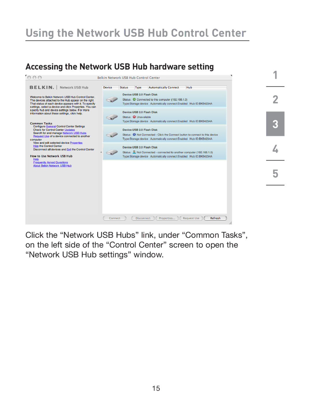 Belkin P75465-A manual Accessing the Network USB Hub hardware setting 