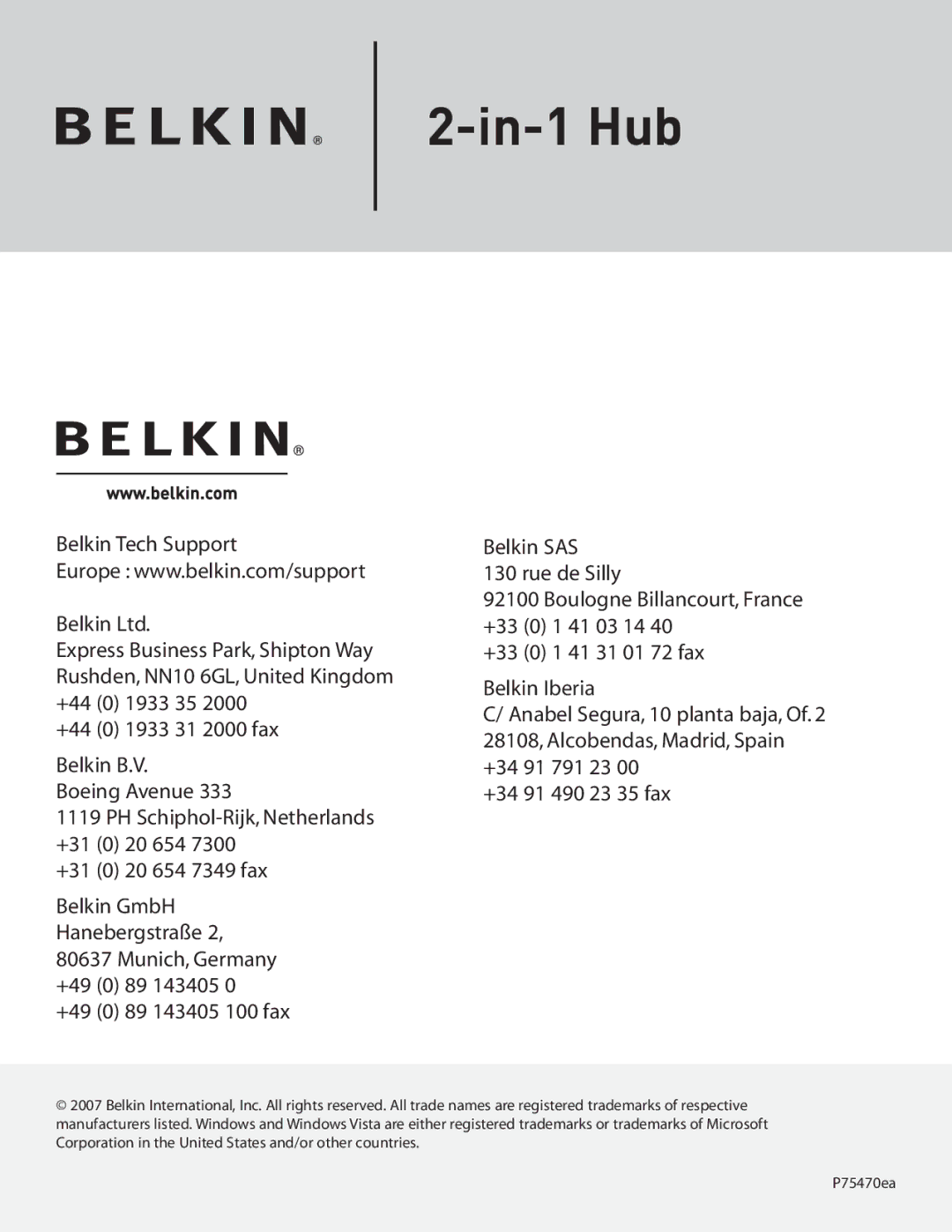 Belkin P75470ea manual In-1 Hub 