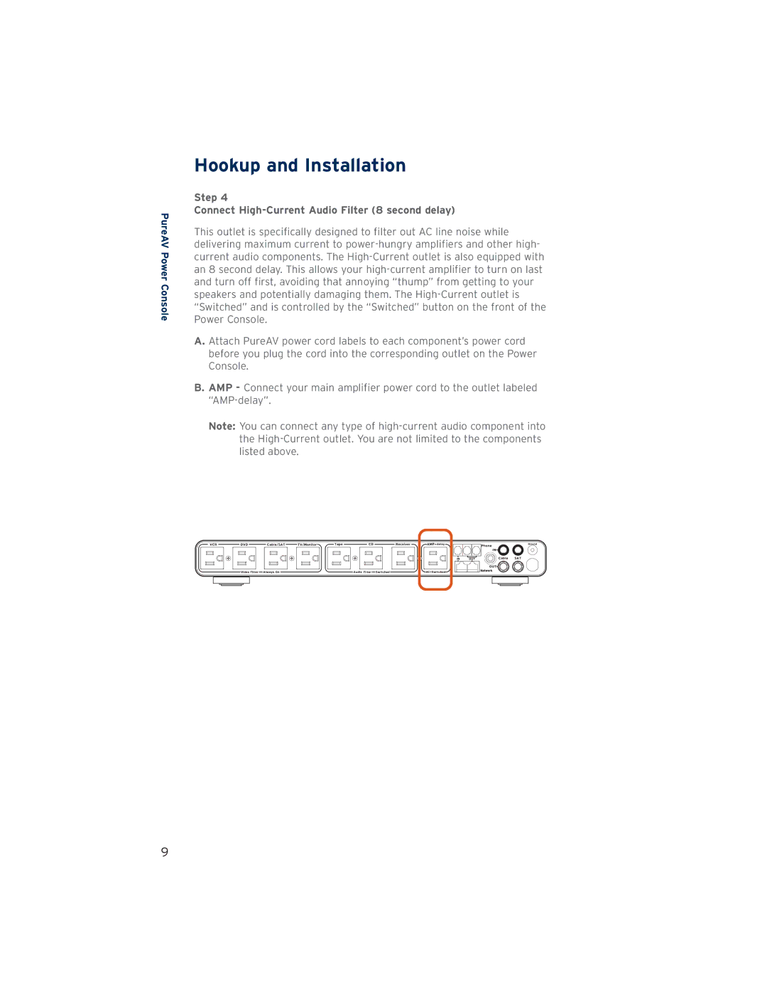 Belkin PF30 user manual Step Connect High-Current Audio Filter 8 second delay 