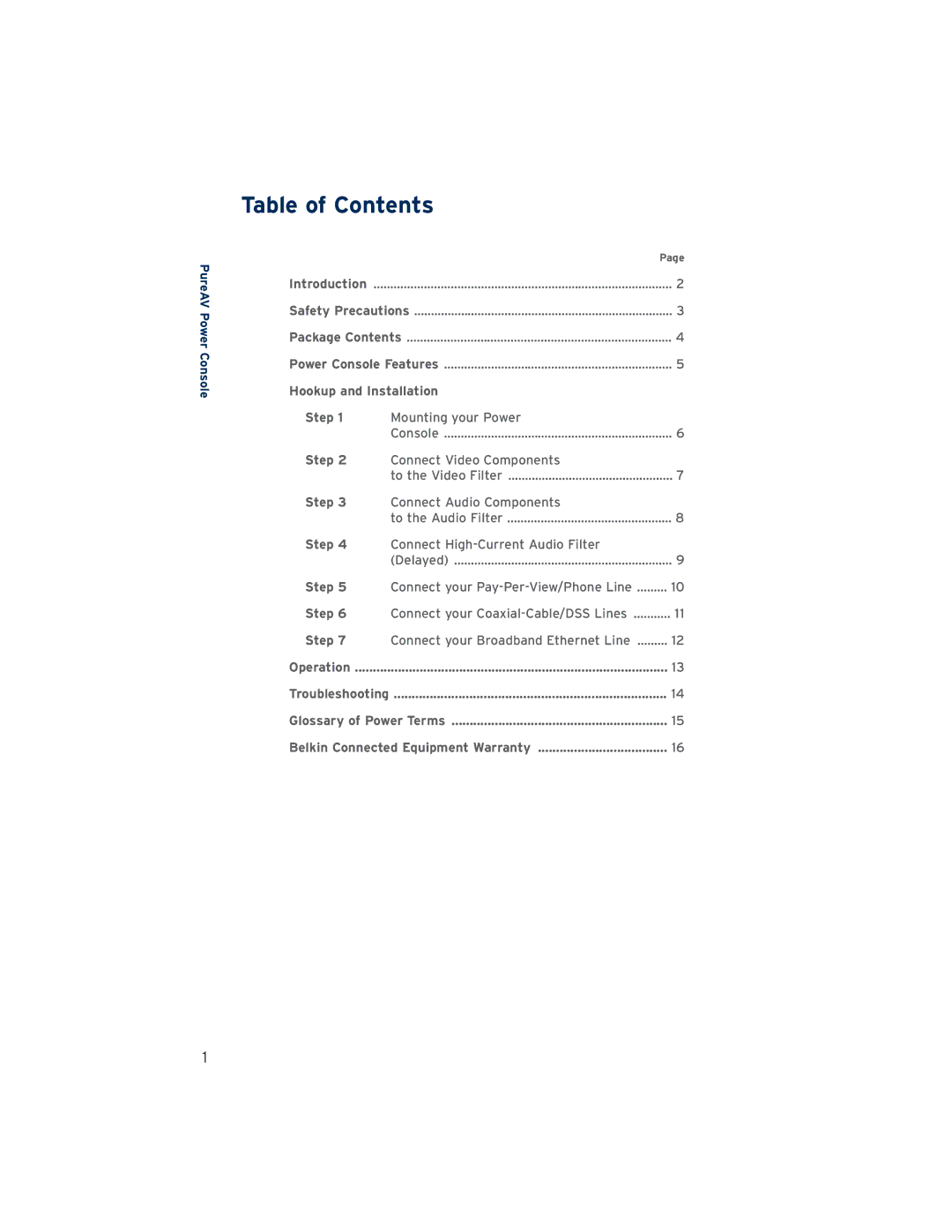 Belkin PF30 user manual Table of Contents 