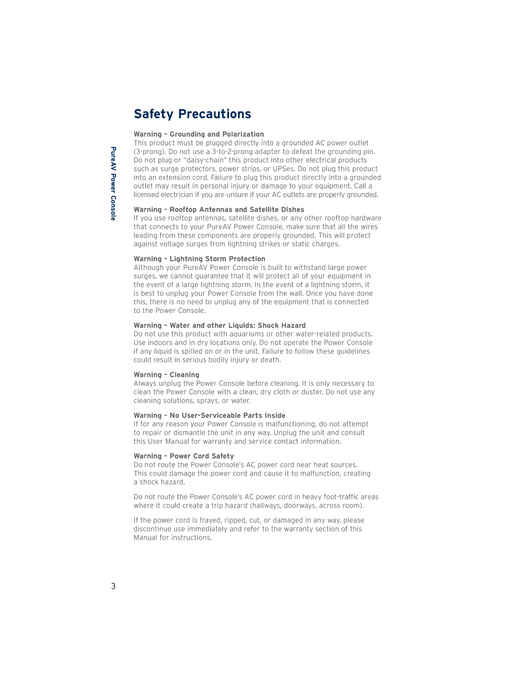 Belkin PF30 user manual Safety Precautions 