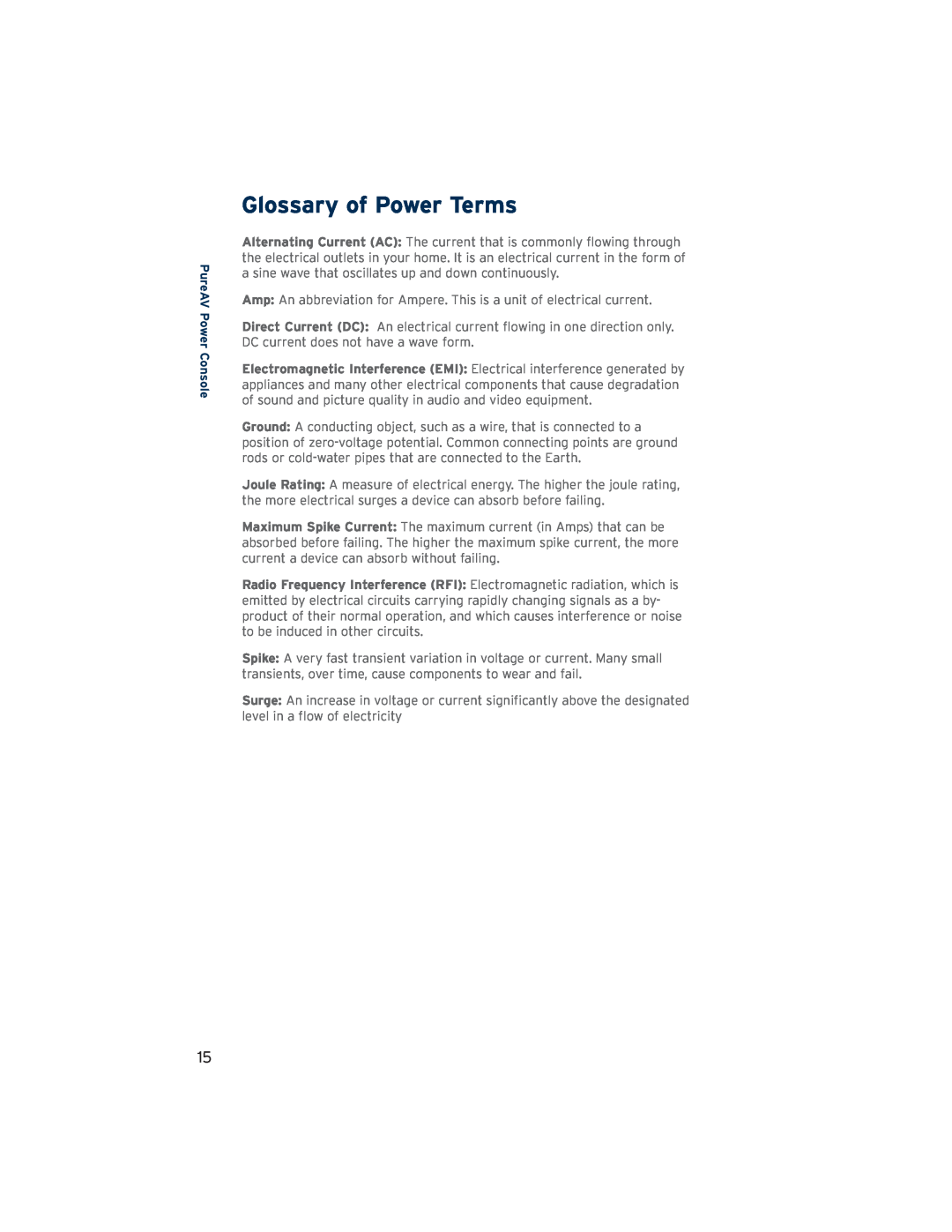 Belkin PF30 user manual Glossary of Power Terms, PureAV Power Console 