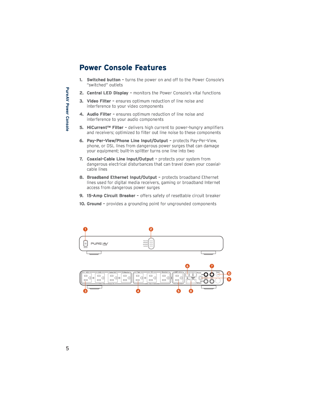 Belkin PF30 user manual Power Console Features, PureAV Power Console 