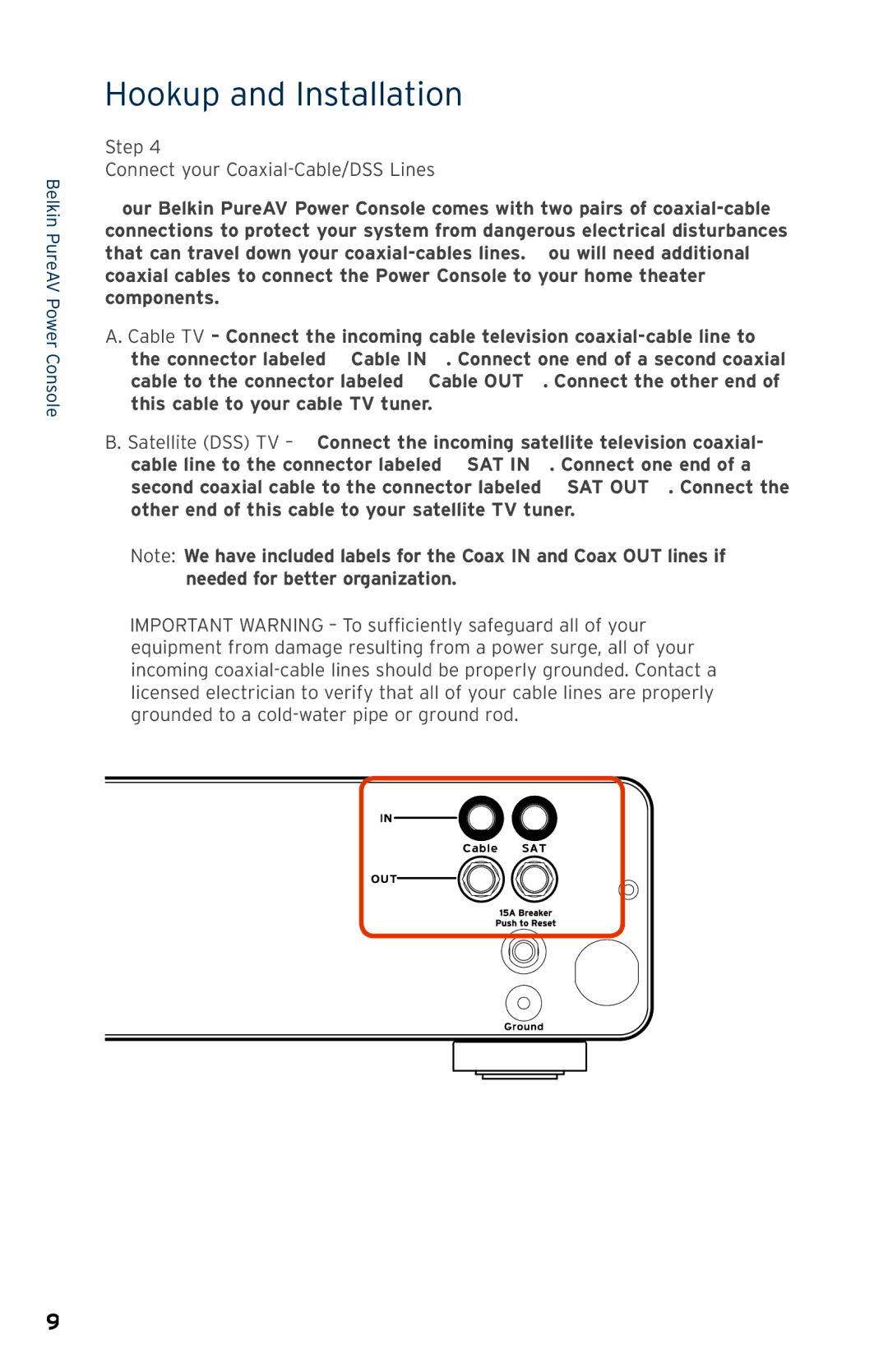 Belkin PF31 user manual Step Connect your Coaxial-Cable/DSS Lines 