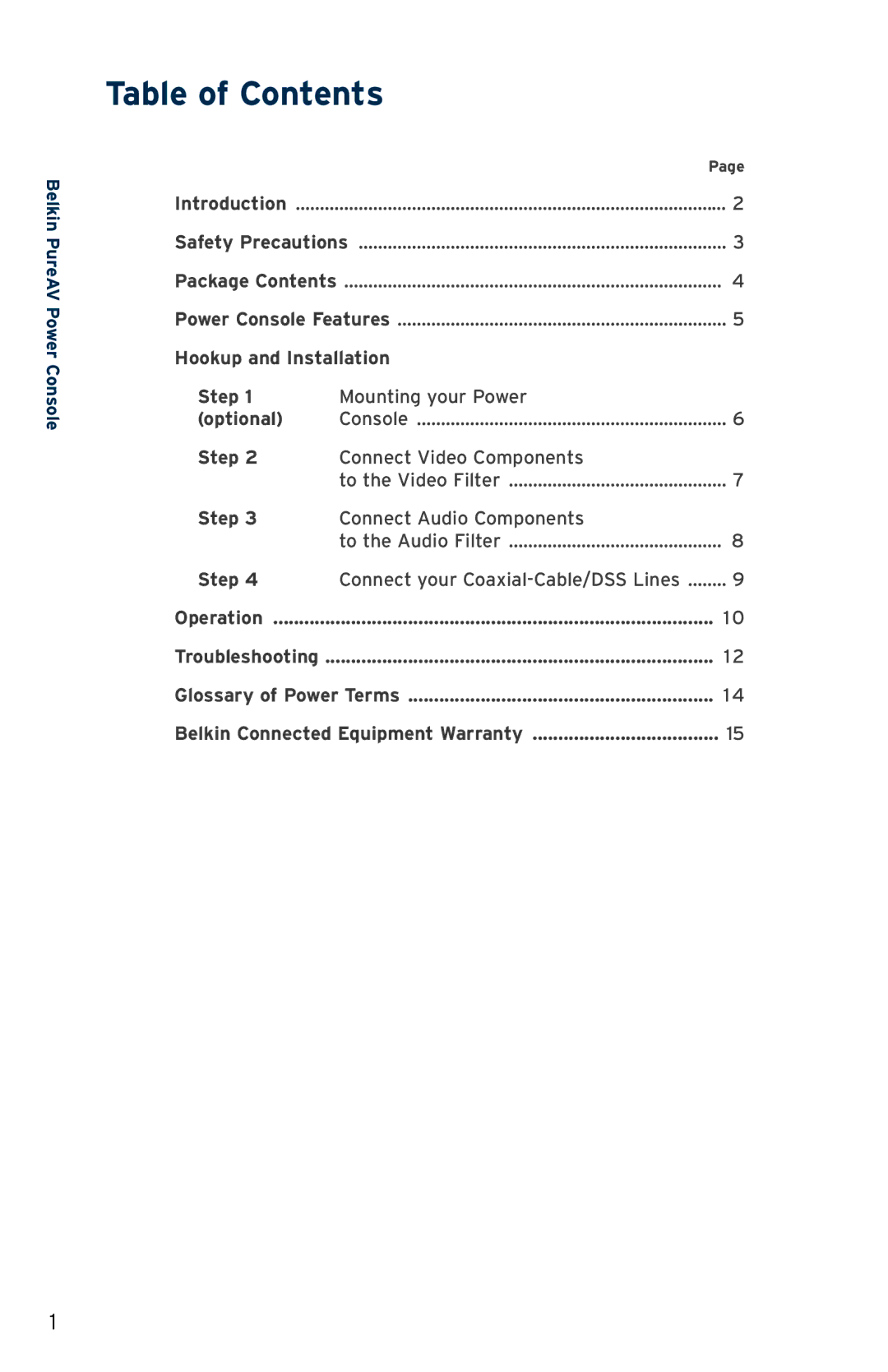 Belkin PF31 user manual Table of Contents 