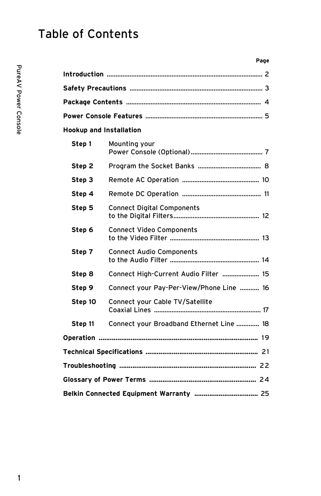 Belkin PF50 user manual Table of Contents 