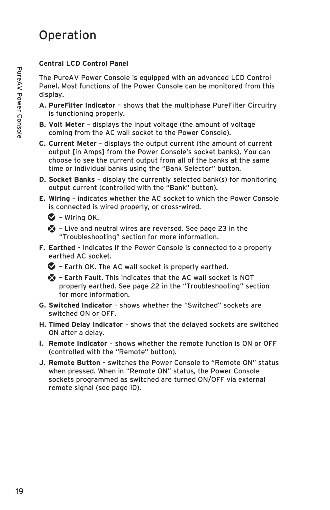 Belkin PF50 user manual Operation, Central LCD Control Panel 