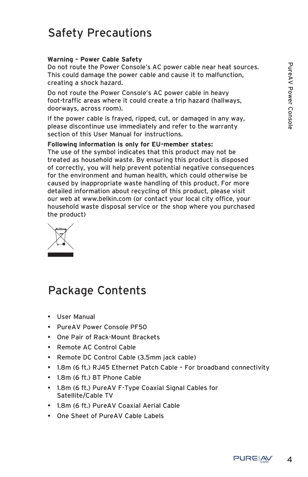 Belkin PF50 user manual Package Contents 