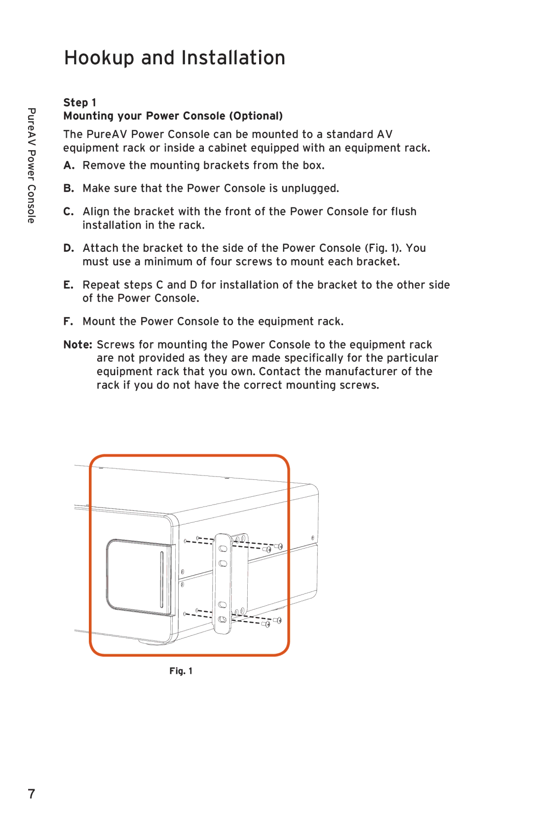 Belkin PF50 user manual Hookup and Installation, Step Mounting your Power Console Optional 