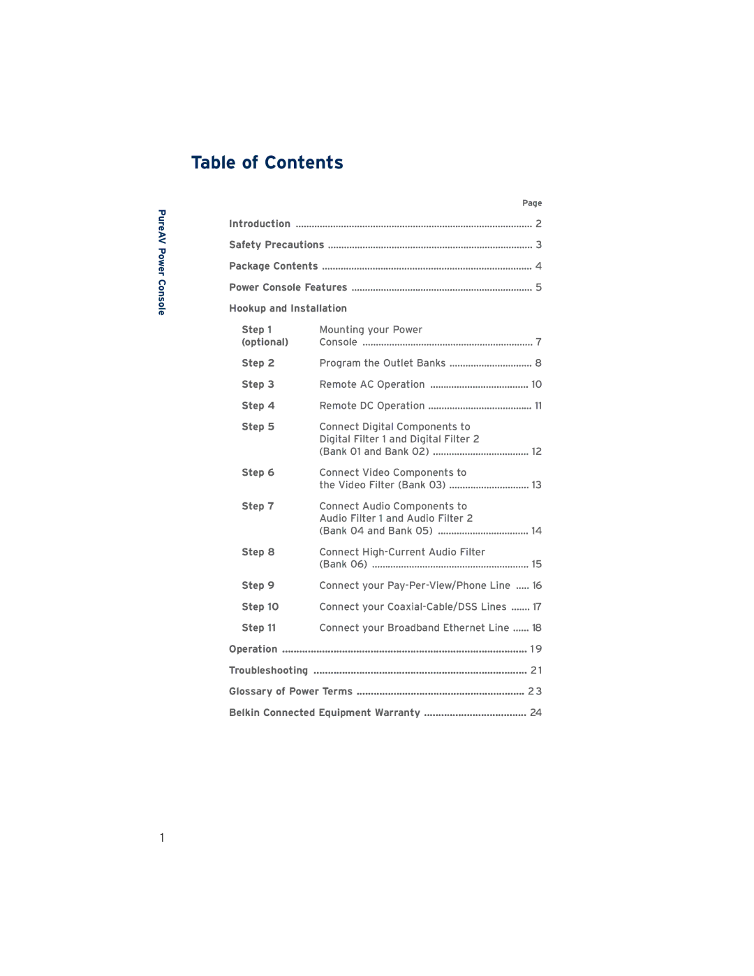 Belkin PF60, AP41300-12 user manual Table of Contents 