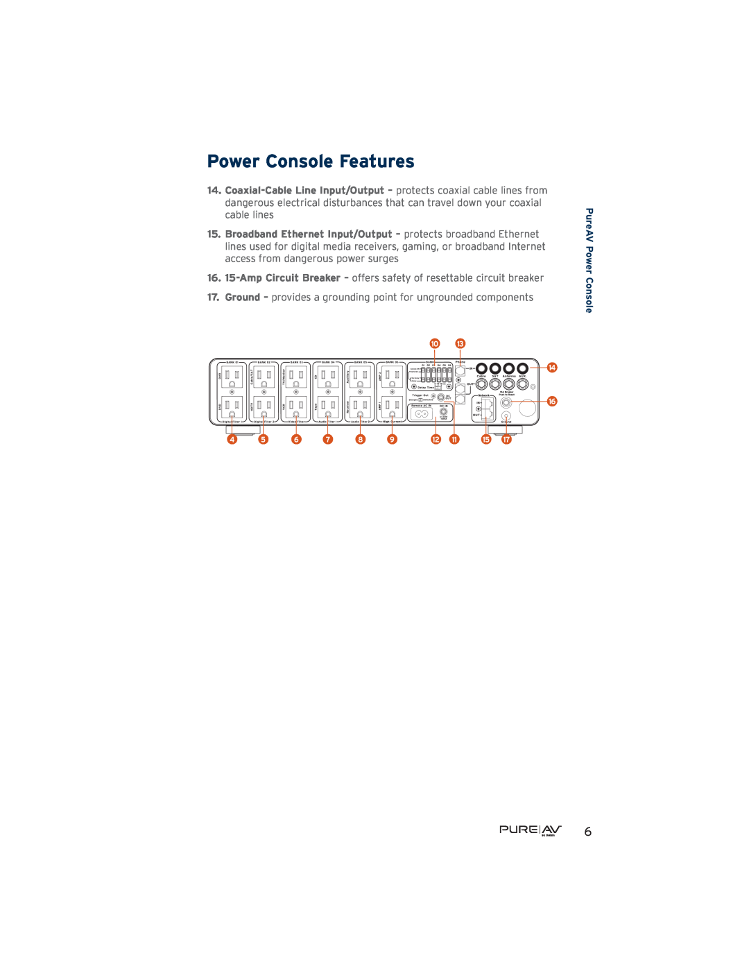 Belkin AP41300-12, PF60 user manual Power Console Features, PureAV Power Console 