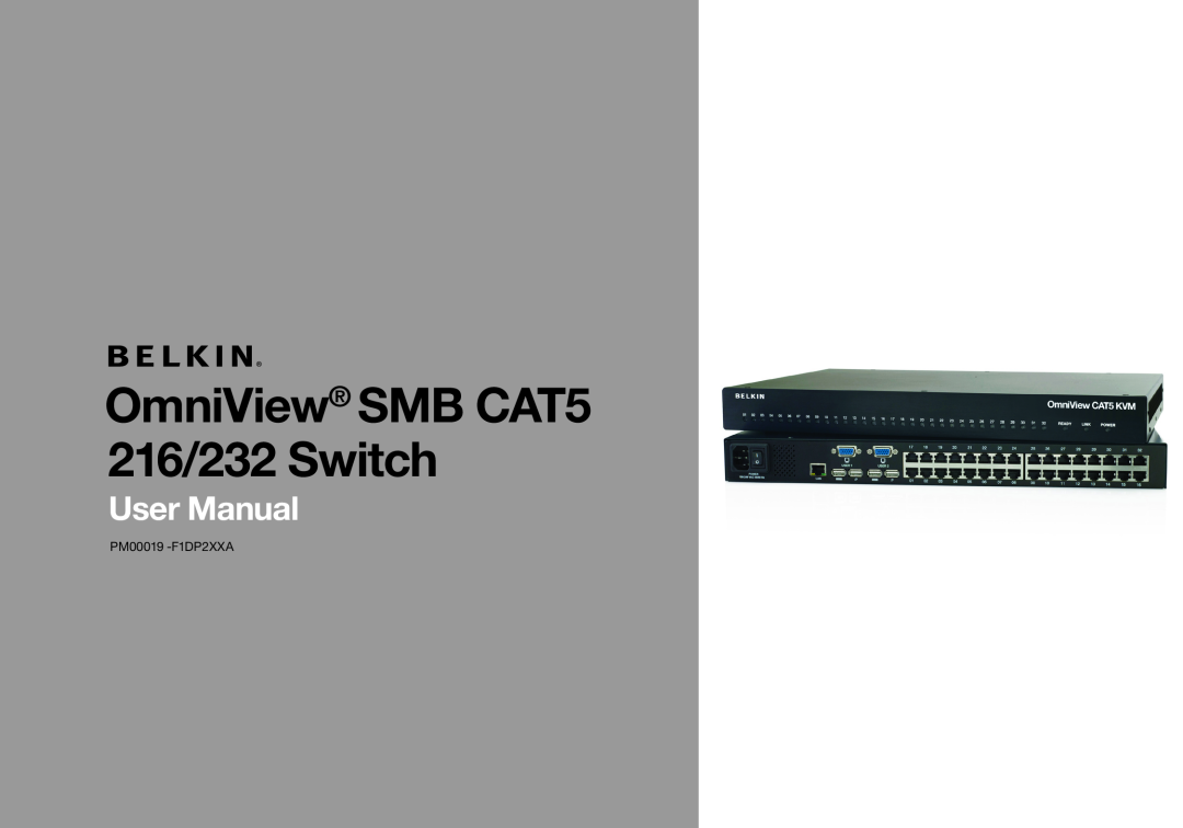 Belkin PM00019 -F1DP2XXA manual OmniView SMB CAT5 216/232 Switch, User Manual 