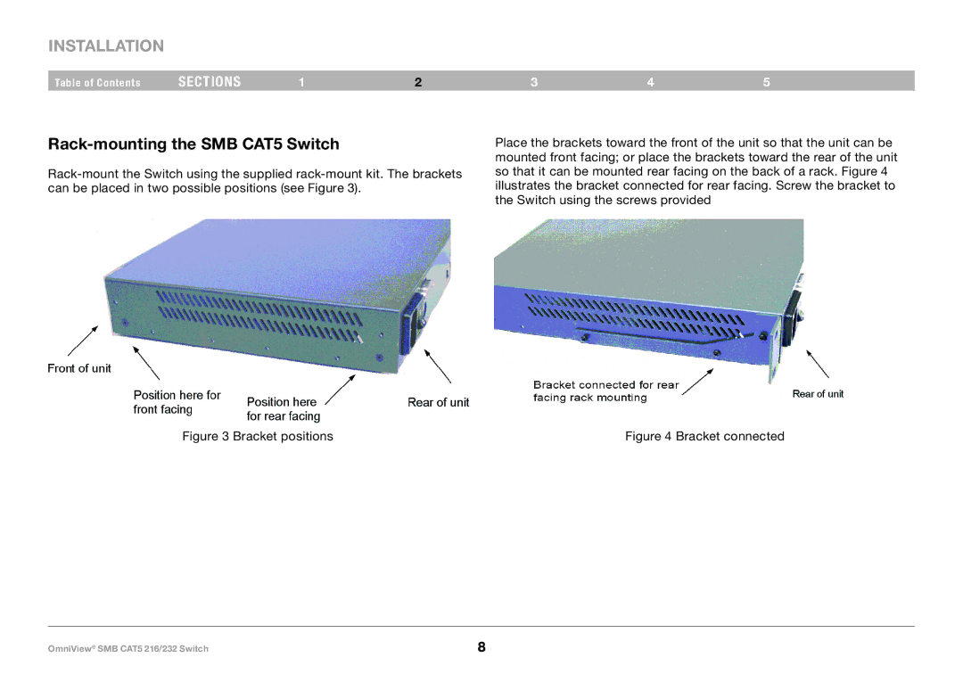 Belkin PM00019 -F1DP2XXA manual Installation, Rack-mounting the SMB CAT5 Switch 