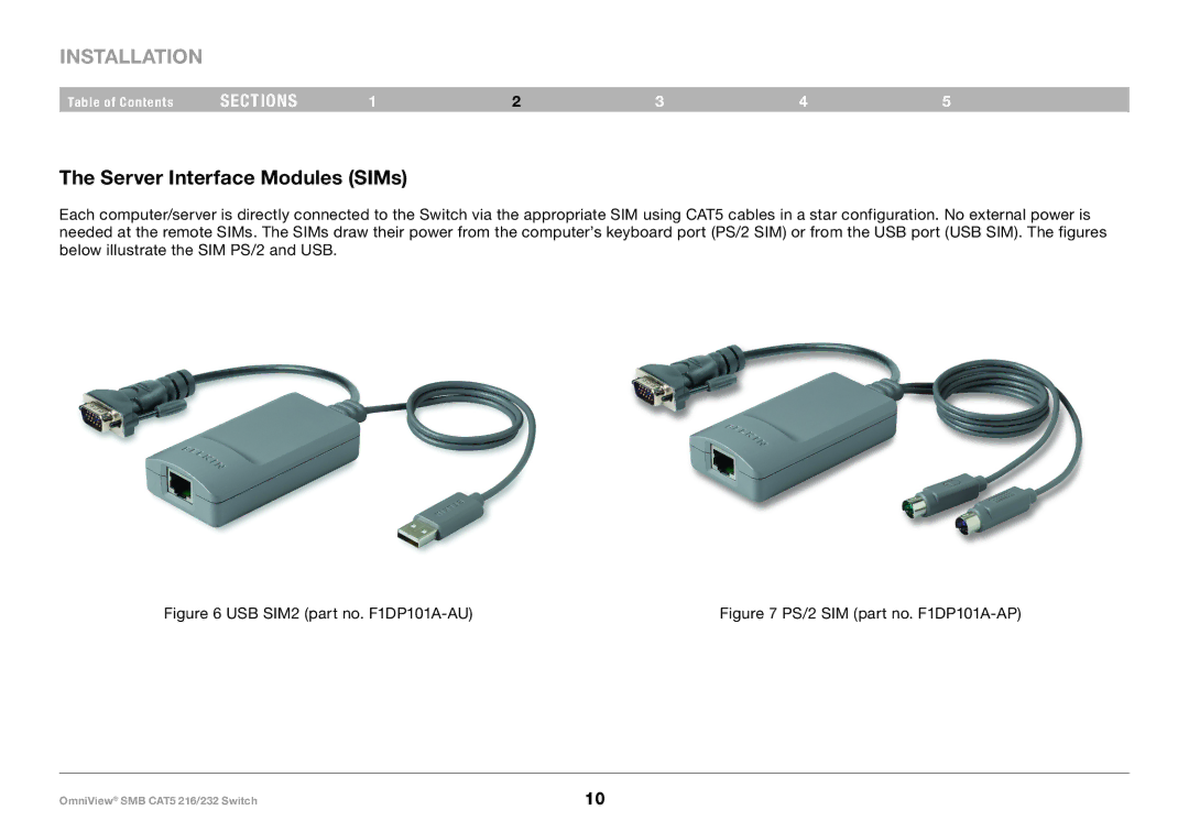 Belkin PM00019 -F1DP2XXA manual Server Interface Modules SIMs, USB SIM2 part no.. F1DP101A-AU 