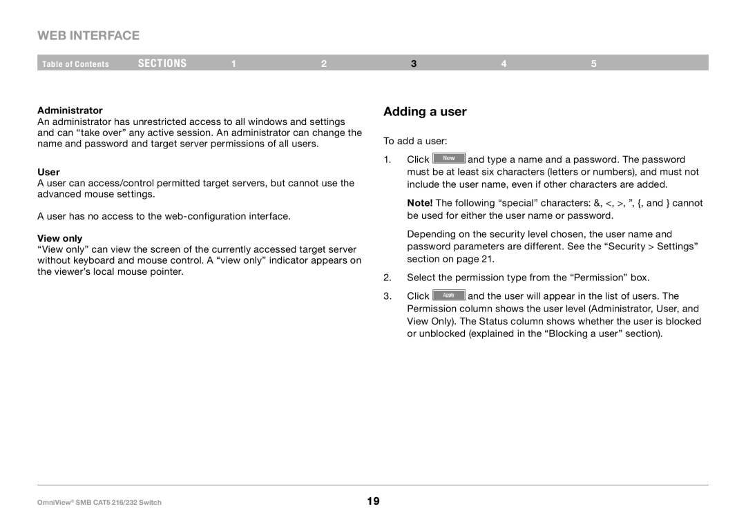 Belkin PM00019 -F1DP2XXA manual Adding a user, Administrator, User, View only 