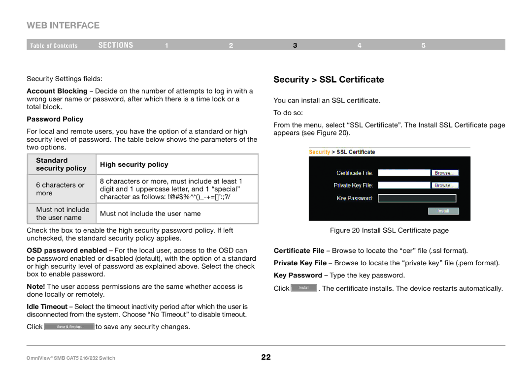 Belkin PM00019 -F1DP2XXA manual Security SSL Certificate, Password Policy, Standard High security policy Security policy 