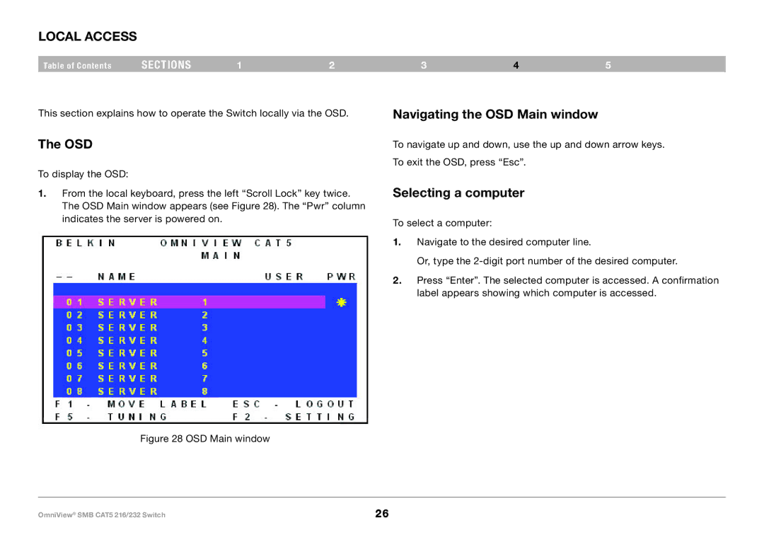 Belkin PM00019 -F1DP2XXA manual Osd, Navigating the OSD Main window, Selecting a computer 