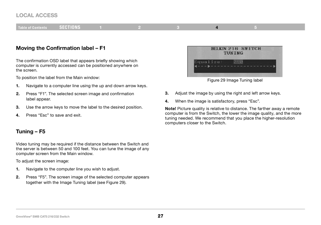 Belkin PM00019 -F1DP2XXA manual Moving the Confirmation label F1, Tuning F5 