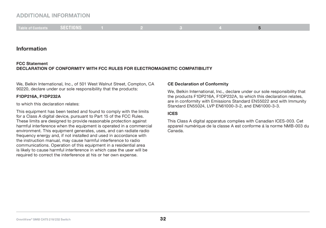 Belkin PM00019 -F1DP2XXA manual Information, FCC Statement, F1DP216A, F1DP232A, CE Declaration of Conformity 