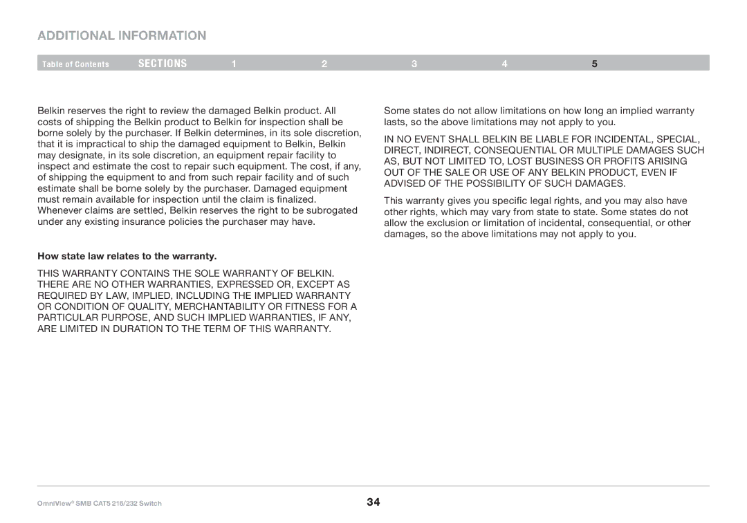 Belkin PM00019 -F1DP2XXA manual How state law relates to the warranty 