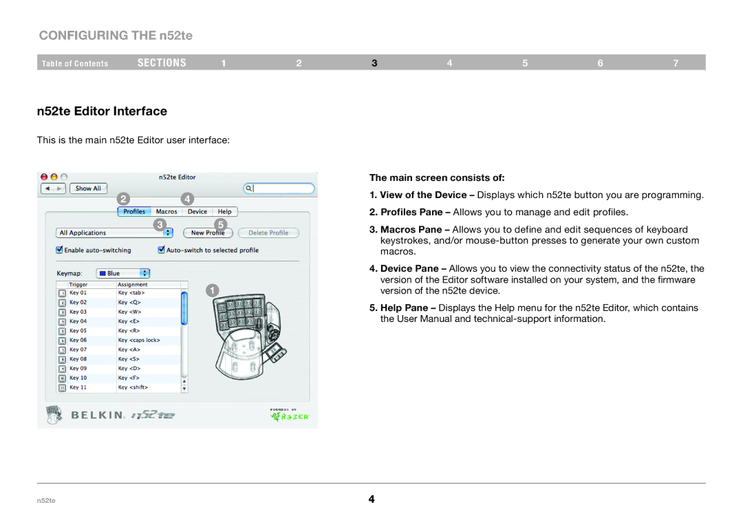 Belkin PM00173, F8GFPC200 user manual Configuring the n52te, N52te Editor Interface 