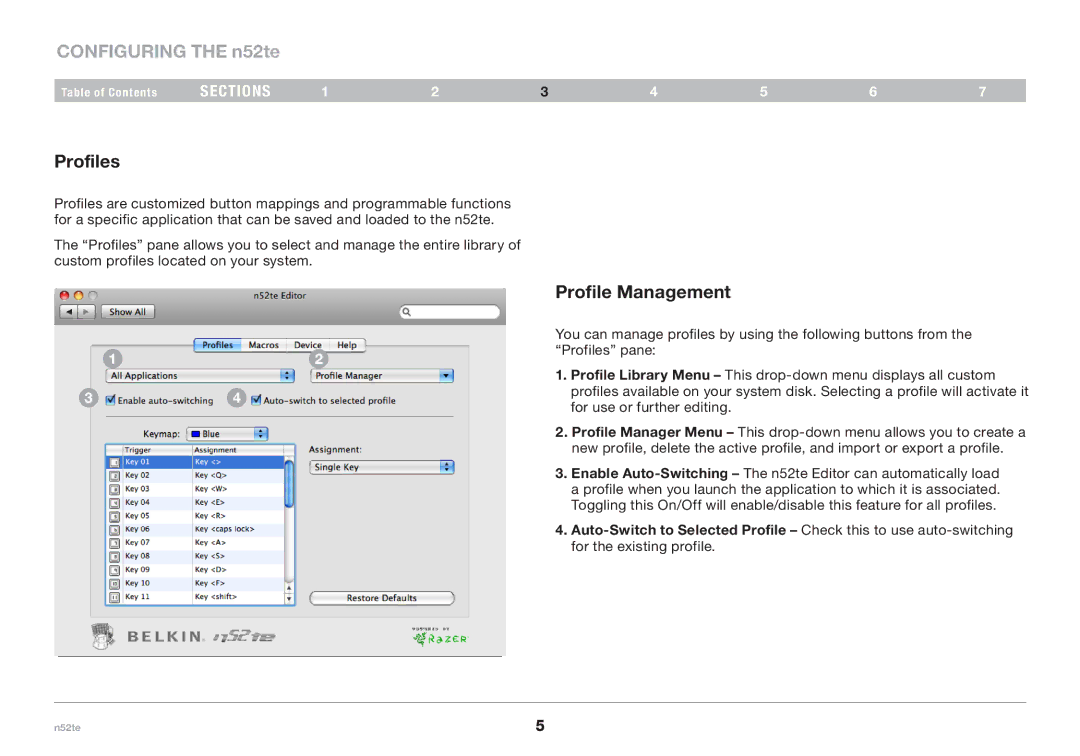 Belkin F8GFPC200, PM00173 user manual Profiles, Profile Management 