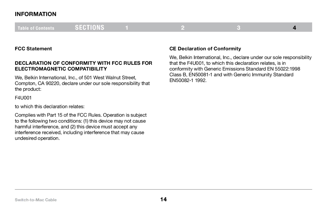 Belkin PM00760-A F4U001 manual FCC Statement, CE Declaration of Conformity 