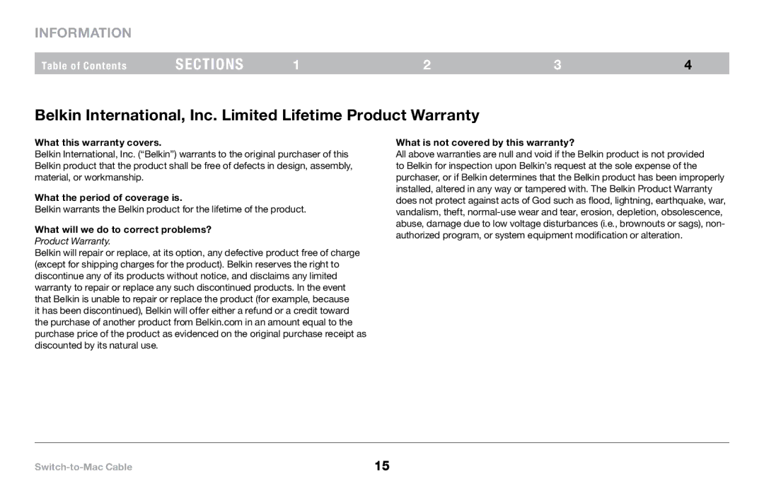 Belkin PM00760-A F4U001 manual Belkin International, Inc. Limited Lifetime Product Warranty 