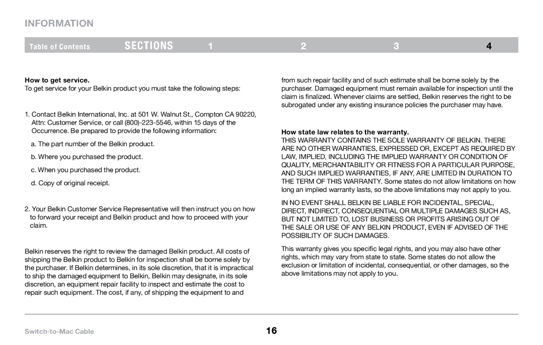 Belkin PM00760-A F4U001 manual How to get service 