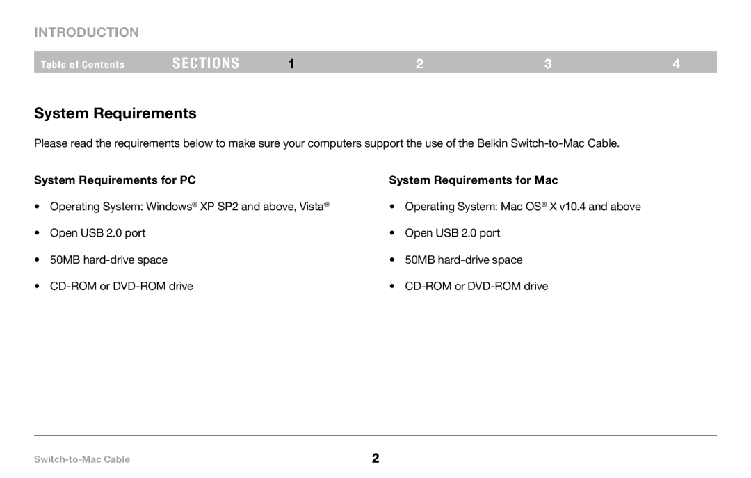 Belkin PM00760-A F4U001 manual System Requirements for PC System Requirements for Mac 