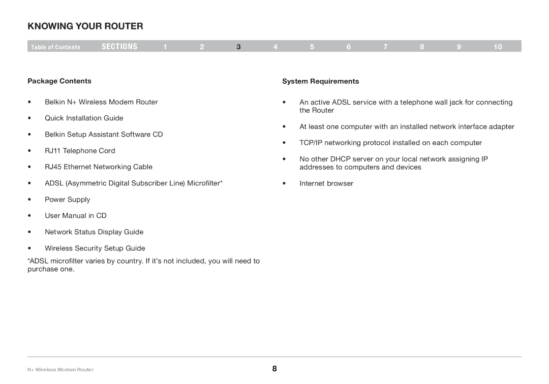 Belkin PM00781EA F5D8635-4 user manual Knowing your Router, Package Contents, System Requirements 