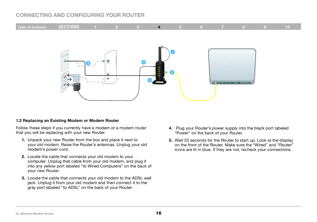 Belkin PM00781EA F5D8635-4 user manual Replacing an Existing Modem or Modem Router 