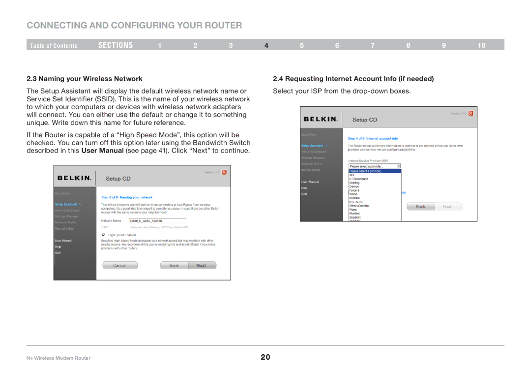 Belkin PM00781EA F5D8635-4 user manual Naming your Wireless Network, Requesting Internet Account Info if needed 