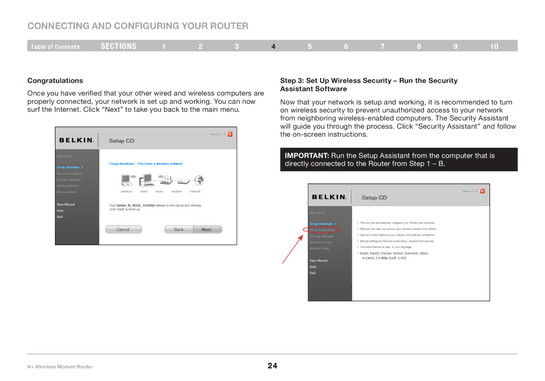 Belkin PM00781EA F5D8635-4 user manual Congratulations, Set Up Wireless Security Run the Security Assistant Software 