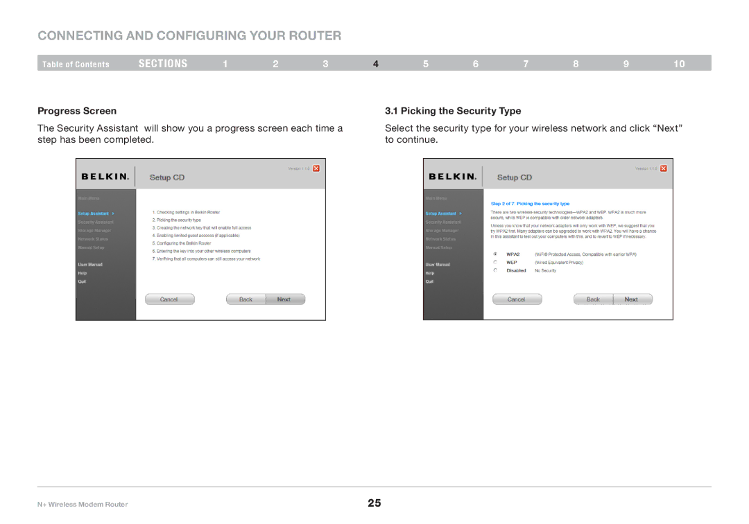 Belkin PM00781EA F5D8635-4 user manual Progress Screen Picking the Security Type 