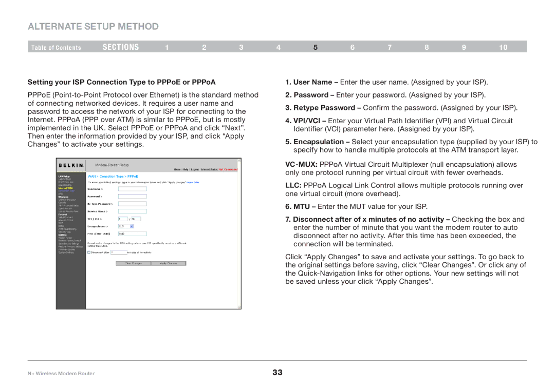 Belkin PM00781EA F5D8635-4 user manual Setting your ISP Connection Type to PPPoE or PPPoA 