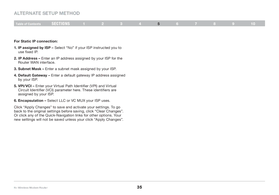 Belkin PM00781EA F5D8635-4 user manual For Static IP connection 