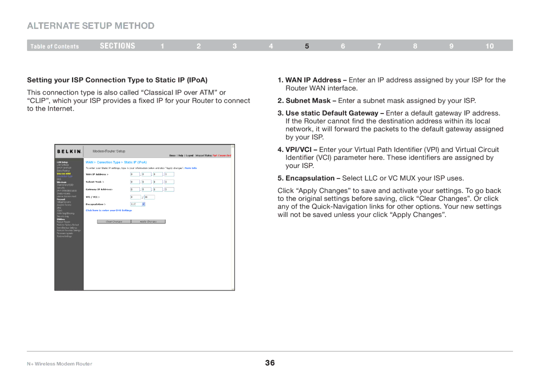 Belkin PM00781EA F5D8635-4 user manual Setting your ISP Connection Type to Static IP IPoA 