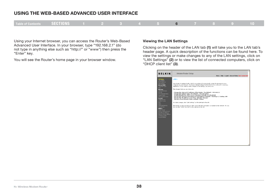 Belkin PM00781EA F5D8635-4 user manual Using the Web-Based Advanced User Interface, Viewing the LAN Settings 