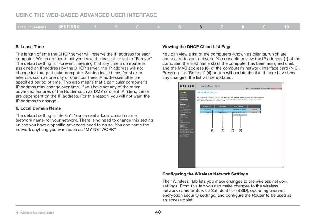 Belkin PM00781EA F5D8635-4 user manual Lease Time, Local Domain Name, Viewing the Dhcp Client List 