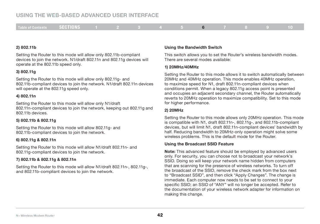 Belkin PM00781EA F5D8635-4 802..11b & 802..11g & 802..11n, Using the Bandwidth Switch, 20MHz/40MHz 