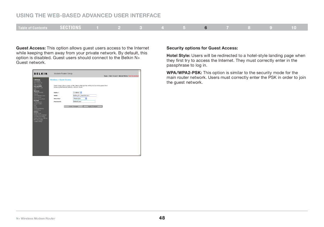 Belkin PM00781EA F5D8635-4 user manual Security options for Guest Access 