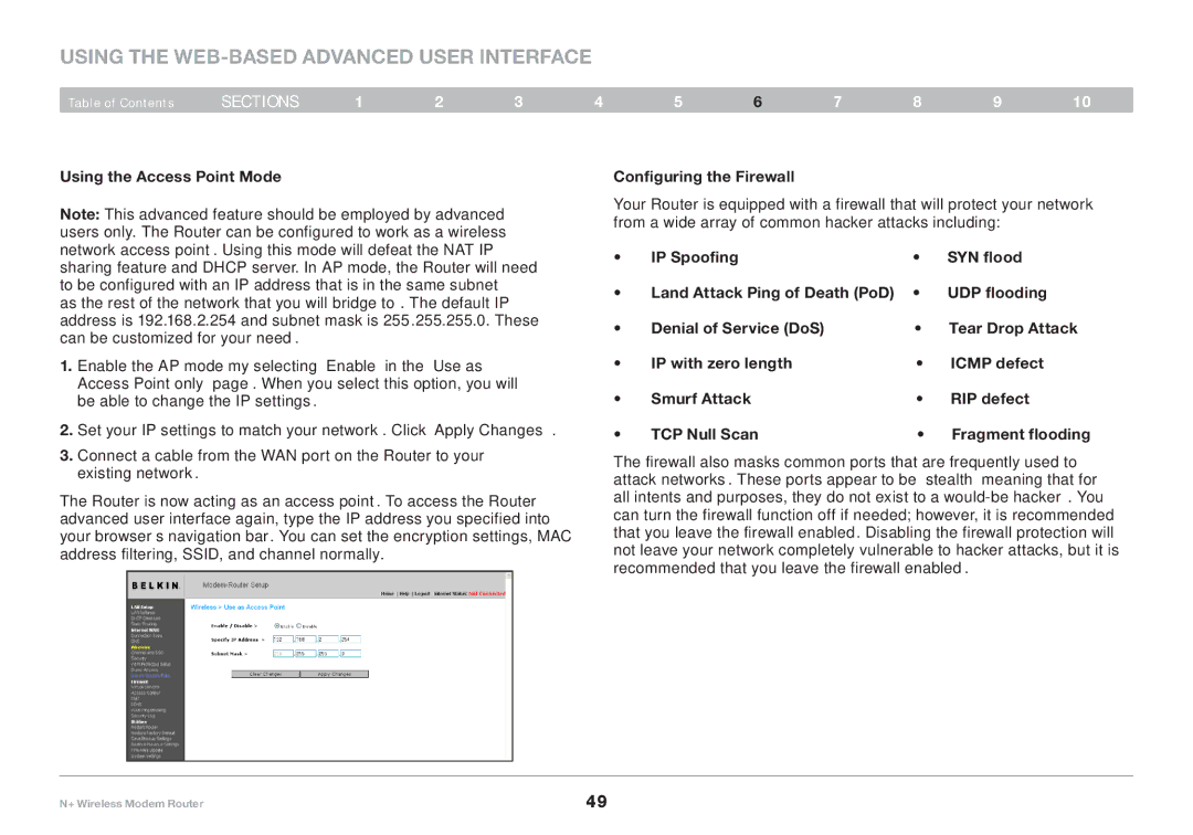 Belkin PM00781EA F5D8635-4 user manual Using the Access Point Mode, Configuring the Firewall 