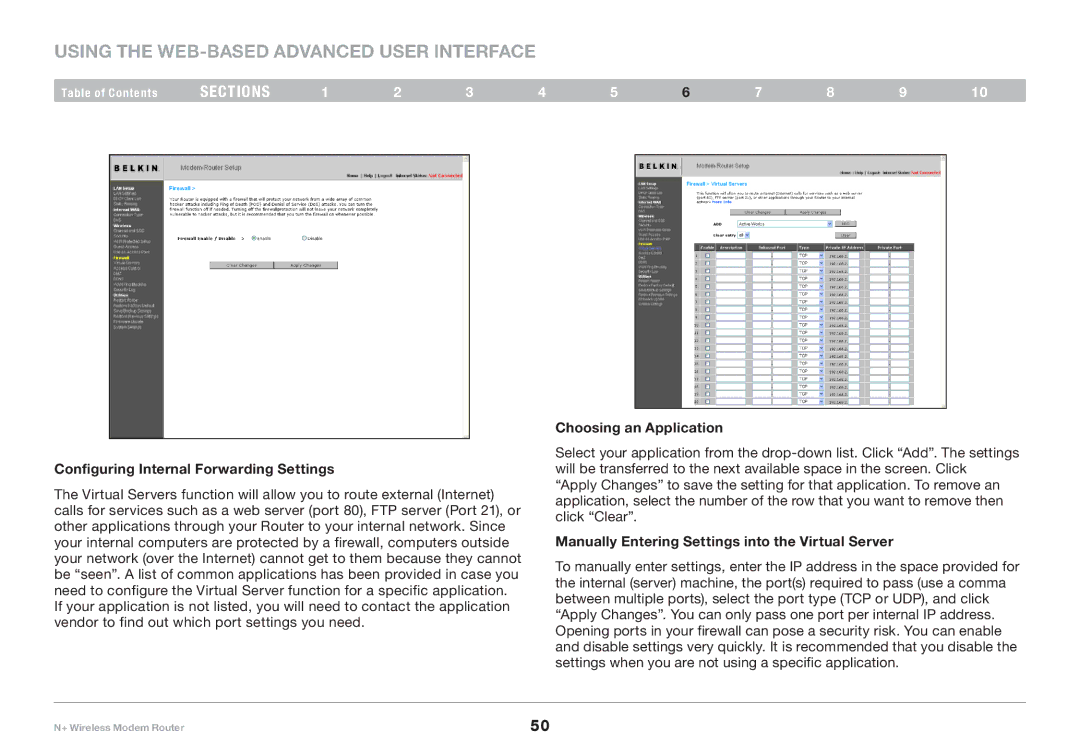 Belkin PM00781EA F5D8635-4 user manual Manually Entering Settings into the Virtual Server 