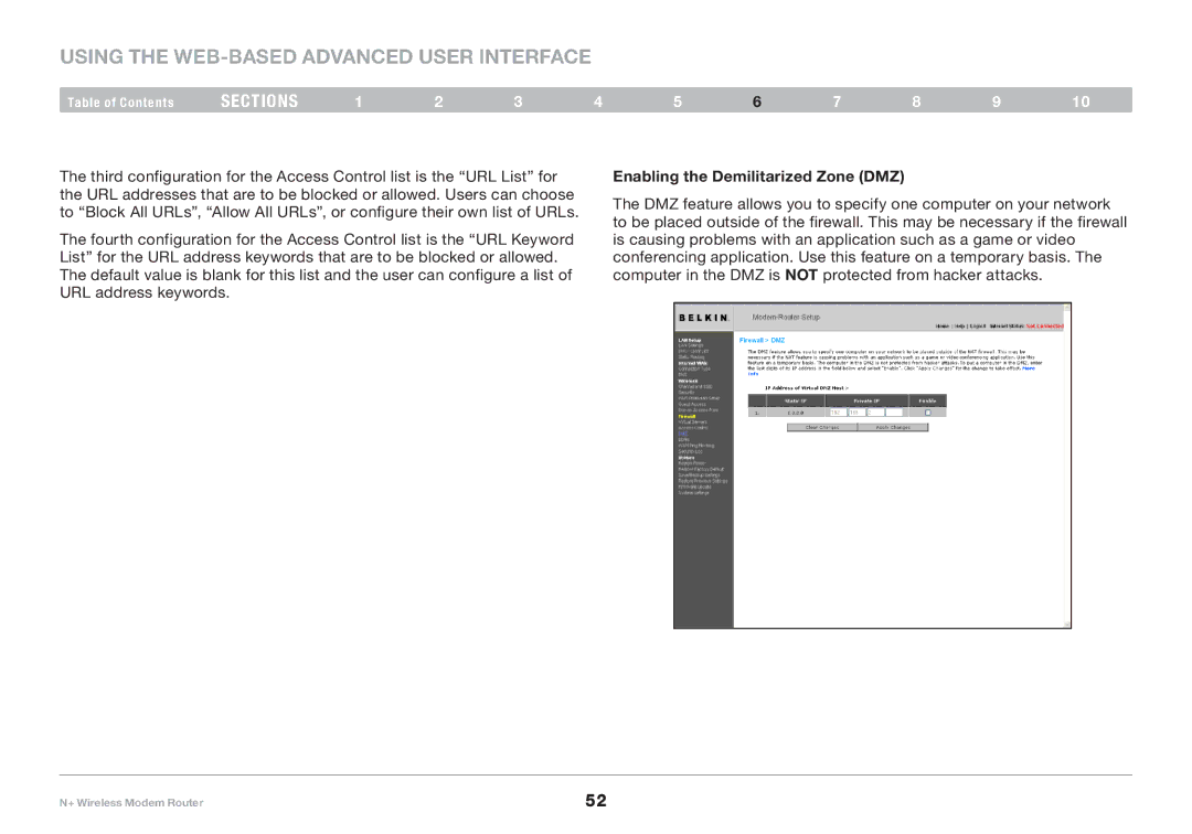 Belkin PM00781EA F5D8635-4 user manual Enabling the Demilitarized Zone DMZ 