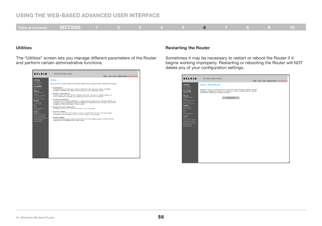 Belkin PM00781EA F5D8635-4 user manual Utilities Restarting the Router 