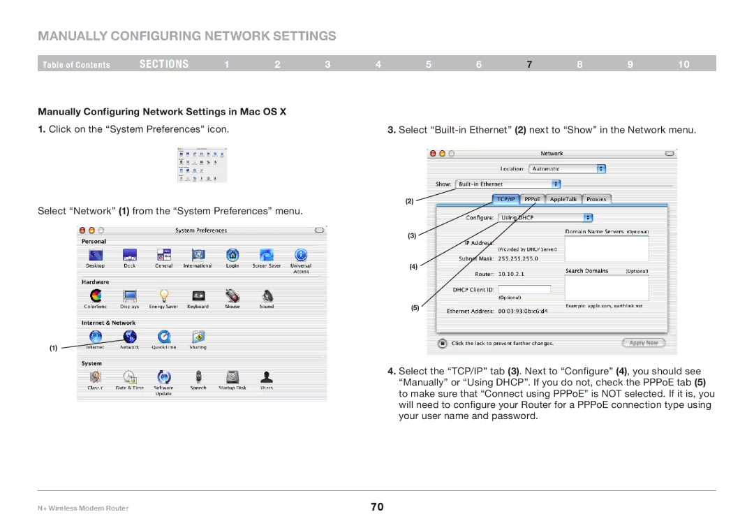 Belkin PM00781EA F5D8635-4 user manual Manually Configuring Network Settings in Mac OS 