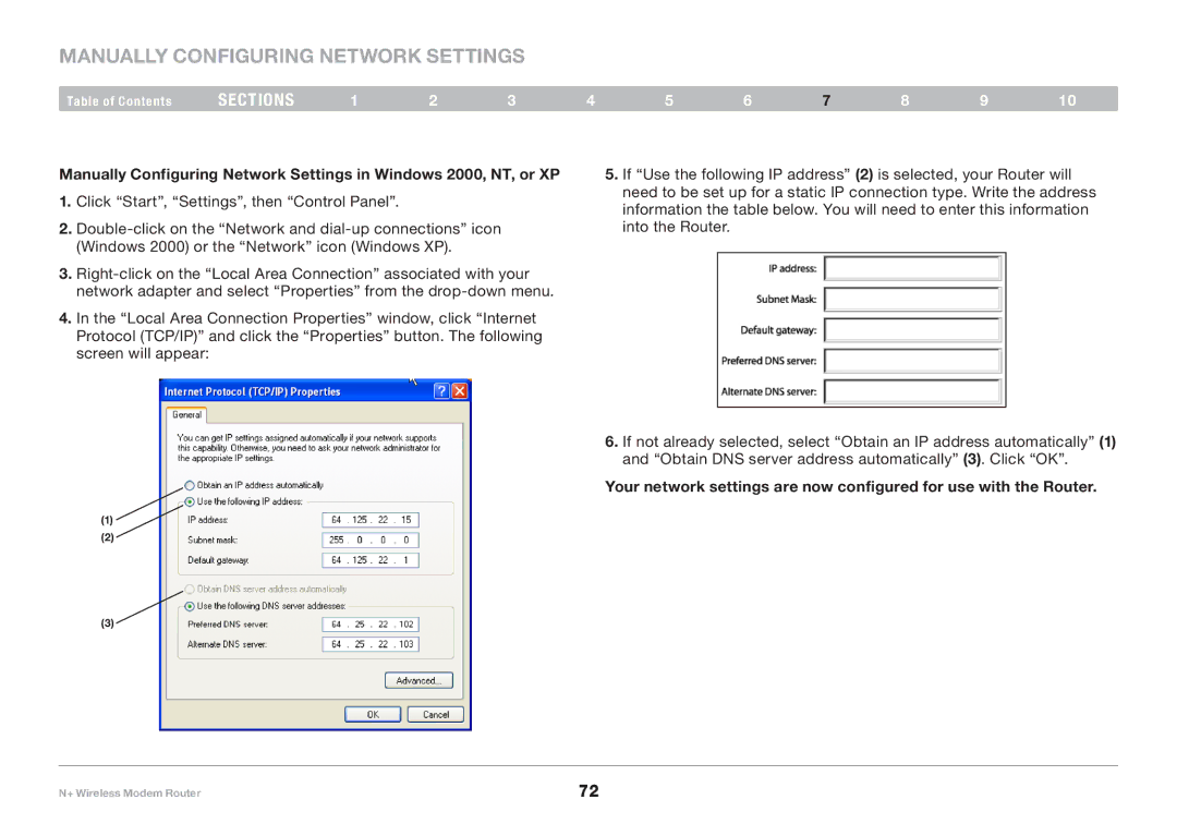 Belkin PM00781EA F5D8635-4 user manual Manually Configuring Network Settings 